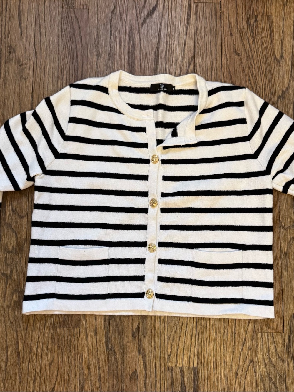 Nautical Striped Black & White Button Cardigan, coastal grandma